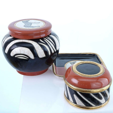 Longwy Sanka Zebras African Style French Art Pottery 1990's - Estate Fresh Austin