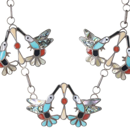 Lulena Esalio Zuni Sterling Multi-Stone Channel inlay Hummingbird necklace - Estate Fresh Austin