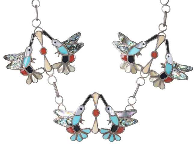 Lulena Esalio Zuni Sterling Multi-Stone Channel inlay Hummingbird necklace - Estate Fresh Austin