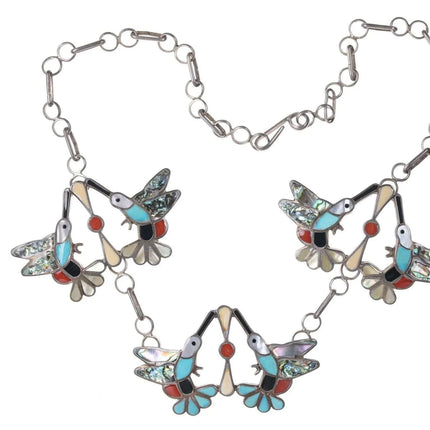 Lulena Esalio Zuni Sterling Multi-Stone Channel inlay Hummingbird necklace - Estate Fresh Austin