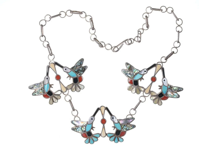 Lulena Esalio Zuni Sterling Multi-Stone Channel inlay Hummingbird necklace - Estate Fresh Austin
