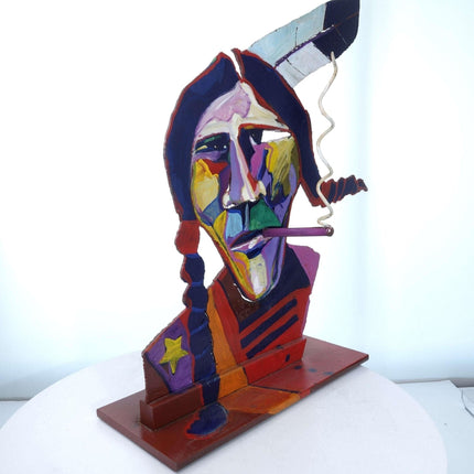 Malcolm Furlow Cut Steel 3 Dimensional Pop Art Sculpture of Native Amer - Estate Fresh Austin