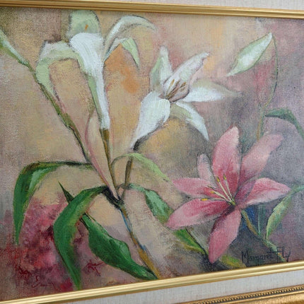 Margaret Fly (1927-2013) Listed Dallas Texas Artist Lilies Flowers Oil on Canvas - Estate Fresh Austin