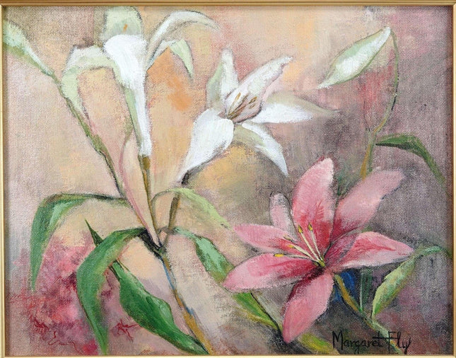 Margaret Fly (1927-2013) Listed Dallas Texas Artist Lilies Flowers Oil on Canvas - Estate Fresh Austin