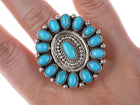Marie Bahe Navajo Sterling/Turquoise cluster ring - Estate Fresh Austin