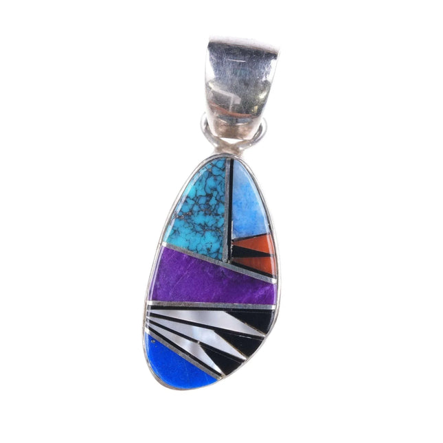 Marie Tsosie Navajo Sterling multi-stone channel inlay pendant - Estate Fresh Austin