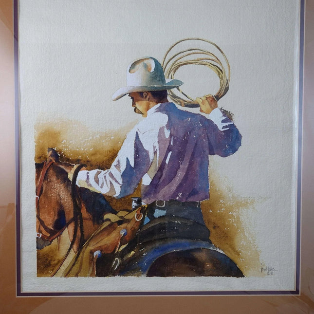 Mark Kohler Texas Artist 1995 Cowboy Watercolor Early Work Gift to a Friend - Estate Fresh Austin