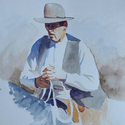 Mark Kohler Texas Artist 1997 Cowboy Watercolor Early Work - Estate Fresh Austin