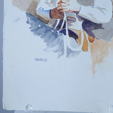 Mark Kohler Texas Artist 1997 Cowboy Watercolor Early Work - Estate Fresh Austin