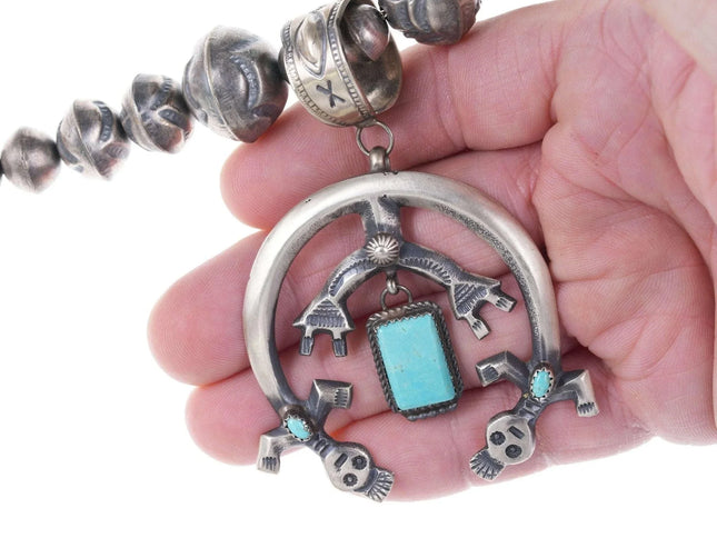 Mary Cayatineto Navajo Tufa Cast Sterling Silver Naja turquoise/silver pearls - Estate Fresh Austin