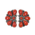 Mary Marie Yazzie Lincoln sterling high grade coral cluster clip-on earrings - Estate Fresh Austin