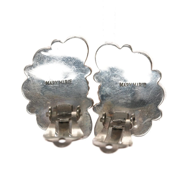 Mary Marie Yazzie Lincoln sterling high grade coral cluster clip-on earrings - Estate Fresh Austin