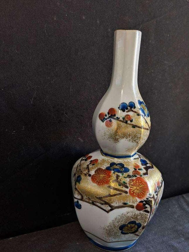 Masaaki Yamagishi Hand Painted Japanese Kutani Porcelain Double Gourd Vase - Estate Fresh Austin