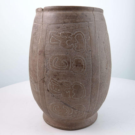 Mayan Pre - Columbian Pottery Carved Cylindrical Vessel - Estate Fresh Austin