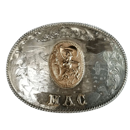 McCabe Belt Buckle Sterling & 10k Gold Cowboy with Lasso "Apple Valley Little Ne - Estate Fresh Austin