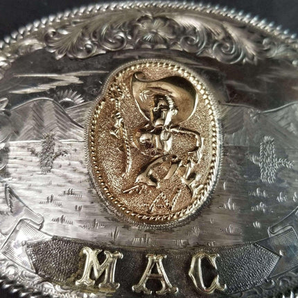 McCabe Belt Buckle Sterling & 10k Gold Cowboy with Lasso "Apple Valley Little Ne - Estate Fresh Austin