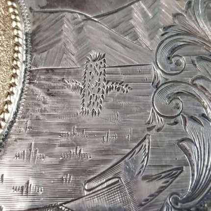 McCabe Belt Buckle Sterling & 10k Gold Cowboy with Lasso "Apple Valley Little Ne - Estate Fresh Austin