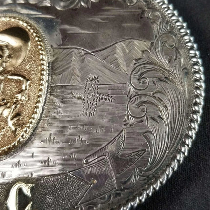 McCabe Belt Buckle Sterling & 10k Gold Cowboy with Lasso "Apple Valley Little Ne - Estate Fresh Austin