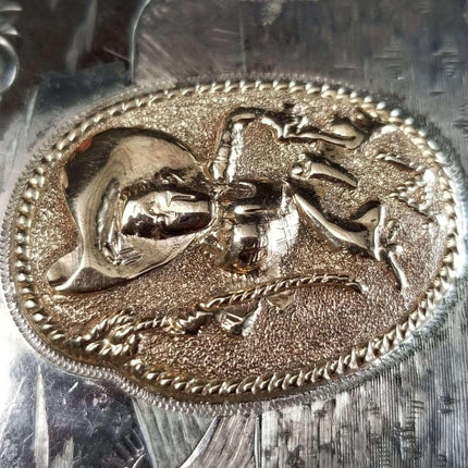 McCabe Belt Buckle Sterling & 10k Gold Cowboy with Lasso "Apple Valley Little Ne - Estate Fresh Austin