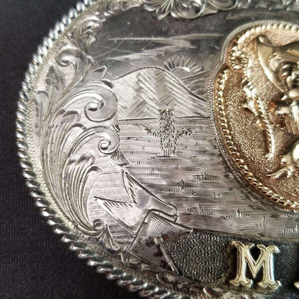 McCabe Belt Buckle Sterling & 10k Gold Cowboy with Lasso "Apple Valley Little Ne - Estate Fresh Austin