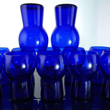 MCM 13pc 1930's Cobalt Blue Water Set Cambridge Royal Blue Ball Jug and Mushroom - Estate Fresh Austin