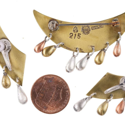 MCM Victoria Sterling/Copper/Brass Mexican Mixed Metals Pin/Screw back earrings - Estate Fresh Austin