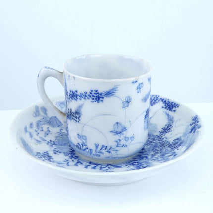 Meiji Period Japanese Hirado Blue Underlaze Hand Painted Cup and Saucer - Estate Fresh Austin