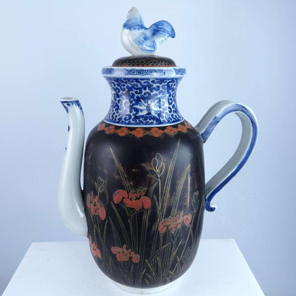 Meiji Period Totai Shippo Japanese Cloisonne Over Porcelain Coffeepot with Chick - Estate Fresh Austin