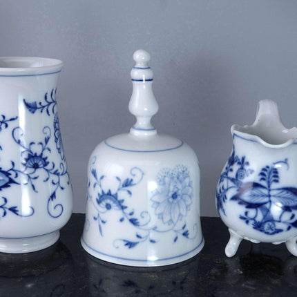 Meissen Blue Onion Bell, 3 Toe Creamer, and Vase - Estate Fresh Austin