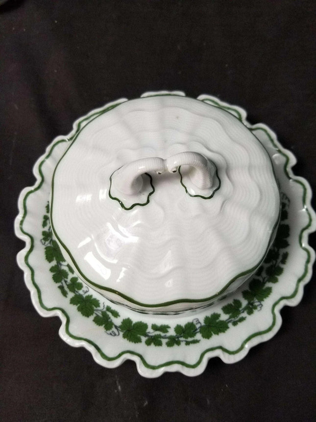 Meissen Full Green Vine Butter/Cheese Dish with lid - Estate Fresh Austin