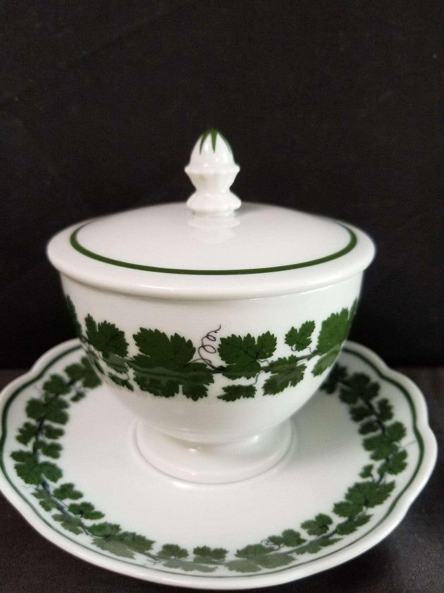Meissen Full Green Vine Condiment Jar with Underplate - Estate Fresh Austin