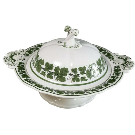 Meissen Full Green Vine Covered Vegetable 13.25" wide with handles x 7" tall - Estate Fresh Austin