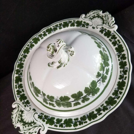 Meissen Full Green Vine Covered Vegetable 13.25" wide with handles x 7" tall - Estate Fresh Austin