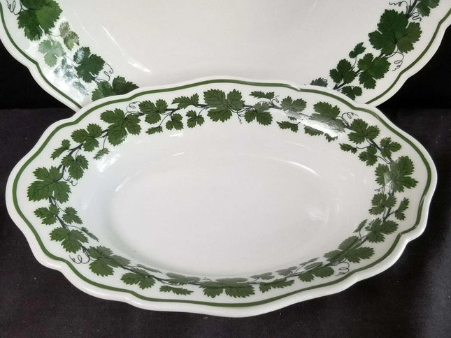 Meissen Full Green Vine Serving Bowls 9.25" oval and 10" - Estate Fresh Austin
