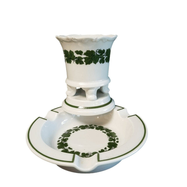 Meissen Full Green Vine vase//match Toothpick Holder Ash Tray - Estate Fresh Austin