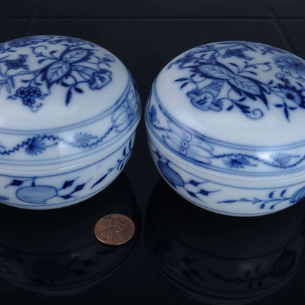 Meissen Onion Covered Box Pair Round dresser box - Estate Fresh Austin