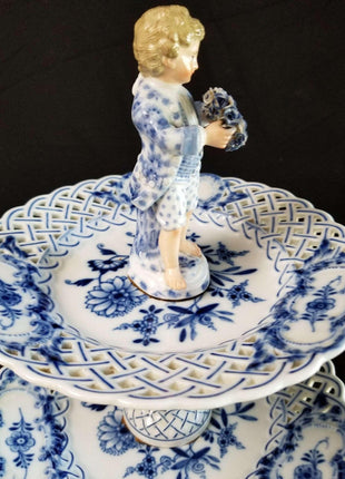 Meissen Onion Figural Tidbit Double Layer Reticulated Tazza Table Centerpiece To - Estate Fresh Austin