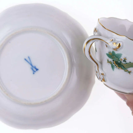 Meissen Rich Court Dragon Green Demitasse Espresso cup and saucer (multiple avai - Estate Fresh Austin
