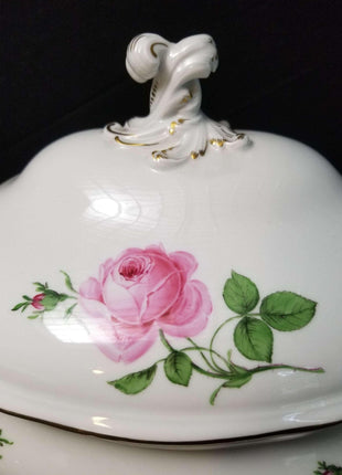 Meissen Rose Pink Gold Rimmed Large Oval Tureen 14.75" x 11" tall - Estate Fresh Austin