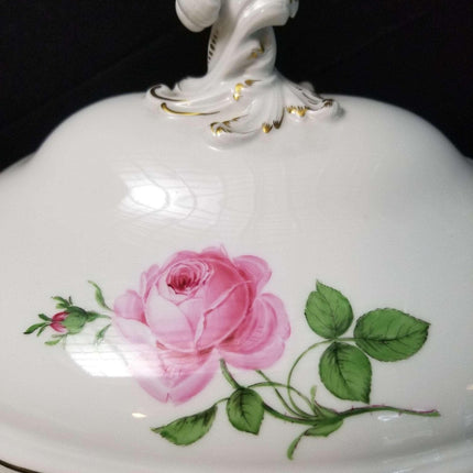 Meissen Rose Pink Gold Rimmed Large Oval Tureen 14.75" x 11" tall - Estate Fresh Austin