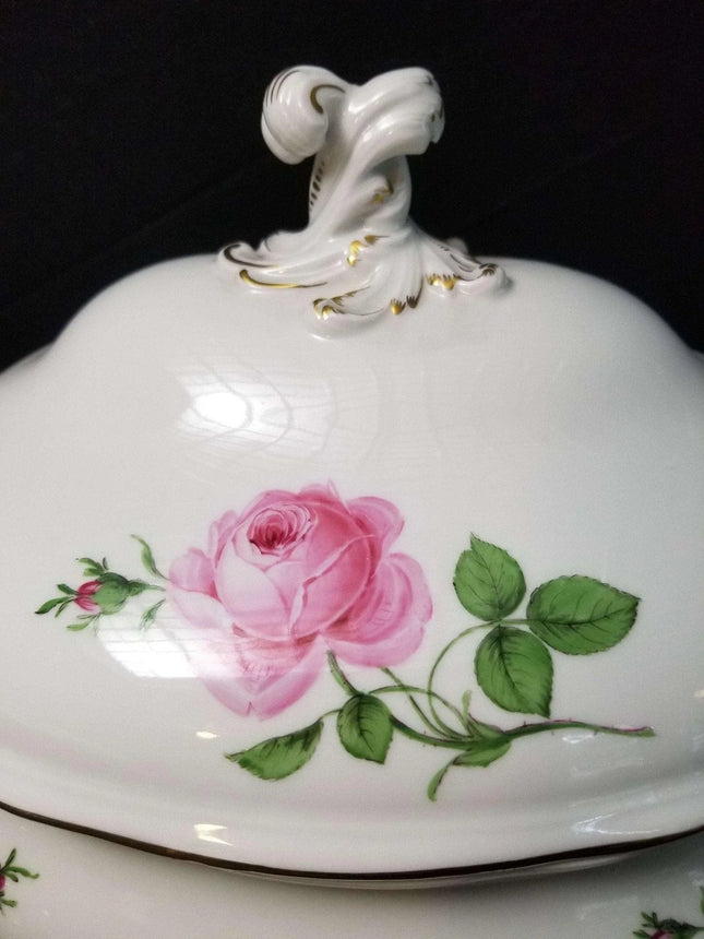 Meissen Rose Pink Gold Rimmed Large Oval Tureen 14.75" x 11" tall - Estate Fresh Austin
