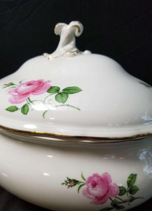 Meissen Rose Pink Gold Rimmed Large Oval Tureen 14.75" x 11" tall - Estate Fresh Austin