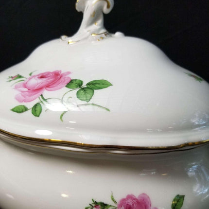 Meissen Rose Pink Gold Rimmed Large Oval Tureen 14.75" x 11" tall - Estate Fresh Austin