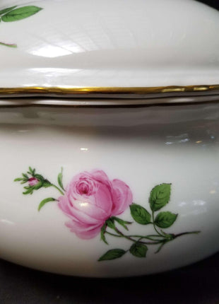 Meissen Rose Pink Gold Rimmed Large Oval Tureen 14.75" x 11" tall - Estate Fresh Austin