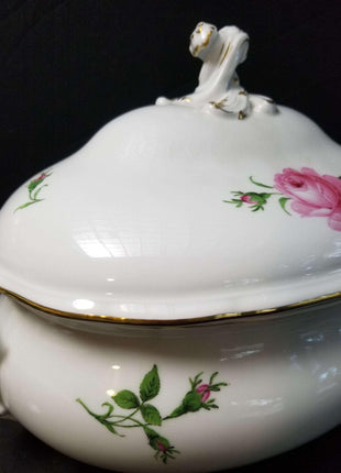 Meissen Rose Pink Gold Rimmed Large Oval Tureen 14.75" x 11" tall - Estate Fresh Austin