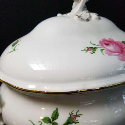 Meissen Rose Pink Gold Rimmed Large Oval Tureen 14.75" x 11" tall - Estate Fresh Austin