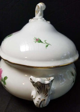 Meissen Rose Pink Gold Rimmed Large Oval Tureen 14.75" x 11" tall - Estate Fresh Austin