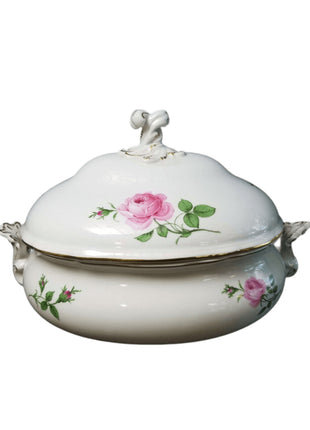 Meissen Rose Pink Gold Rimmed Large Oval Tureen 14.75" x 11" tall - Estate Fresh Austin