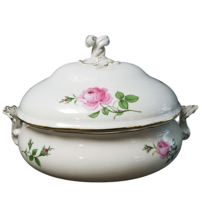 Meissen Rose Pink Gold Rimmed Large Oval Tureen 14.75" x 11" tall - Estate Fresh Austin