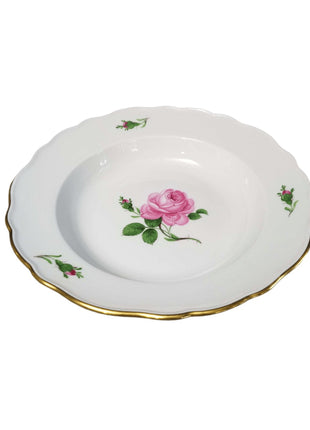 Meissen Rose Pink Gold Rimmed Soup Bowl 9 3/8" Mint (multiple available) - Estate Fresh Austin